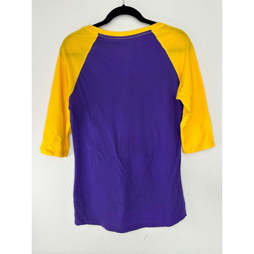 LSU Tigers Women’s Top M Purple Gold Sequin Raglan 3/4 Sleeve Shirt Football - Picture 5 of 10